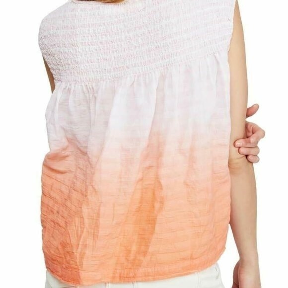 FREE PEOPLE WOMEN'S BLOUSE Orange SIZE Medium SMOCKED HENLEY $78 - Picture 3 of 6